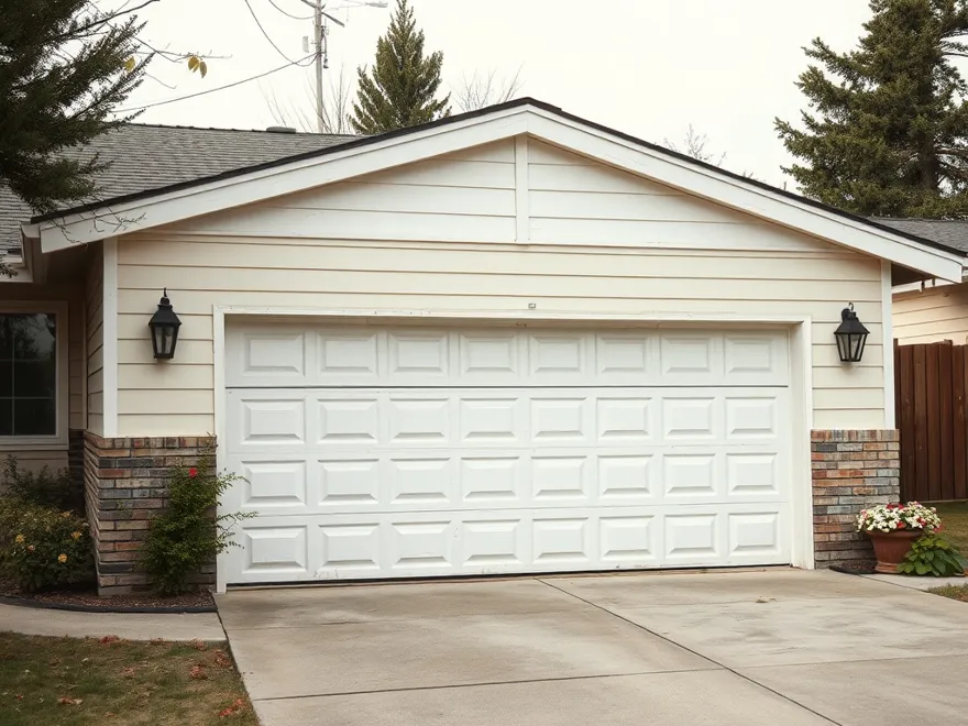 Older one piece tilt up garage door on a mid century house